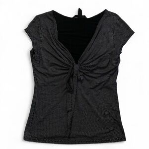 Black Polka Dot Twist-Front Women’s Top